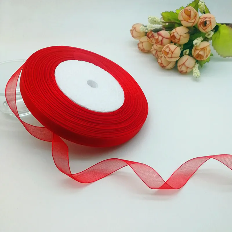 50 Yards 10/20/25mm Width Spool Satin Edge Sheer Organza Ribbon 17 colors DIY Organza Tissu