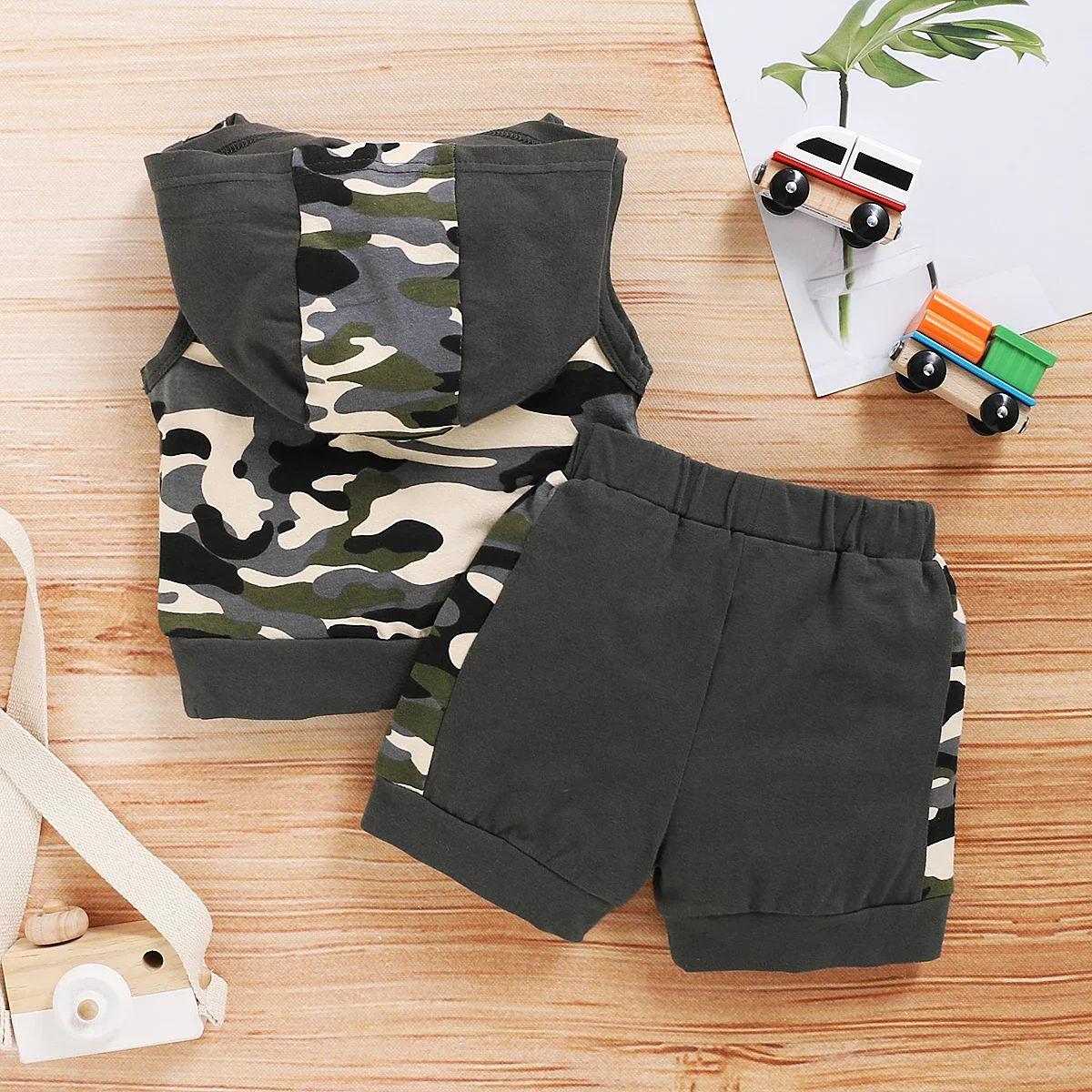 Newborn Baby Boys 2PCS Clothing Set Camouflage Hooded Vest+Shorts Cool Infant Boy Summer Outfits for Infant Baby Boy 0-18 Months