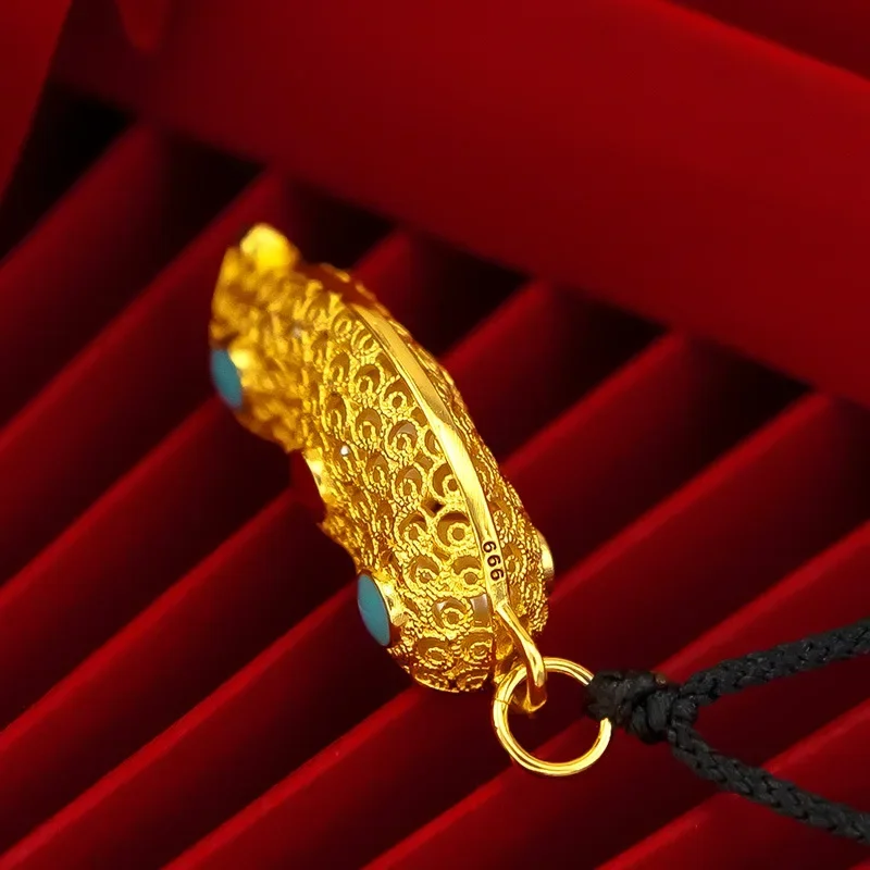 9999 Real Gold 24K Tianguan Blessing Series Hollow Retro Ethnic Style Men's and Women's Pea Pendant