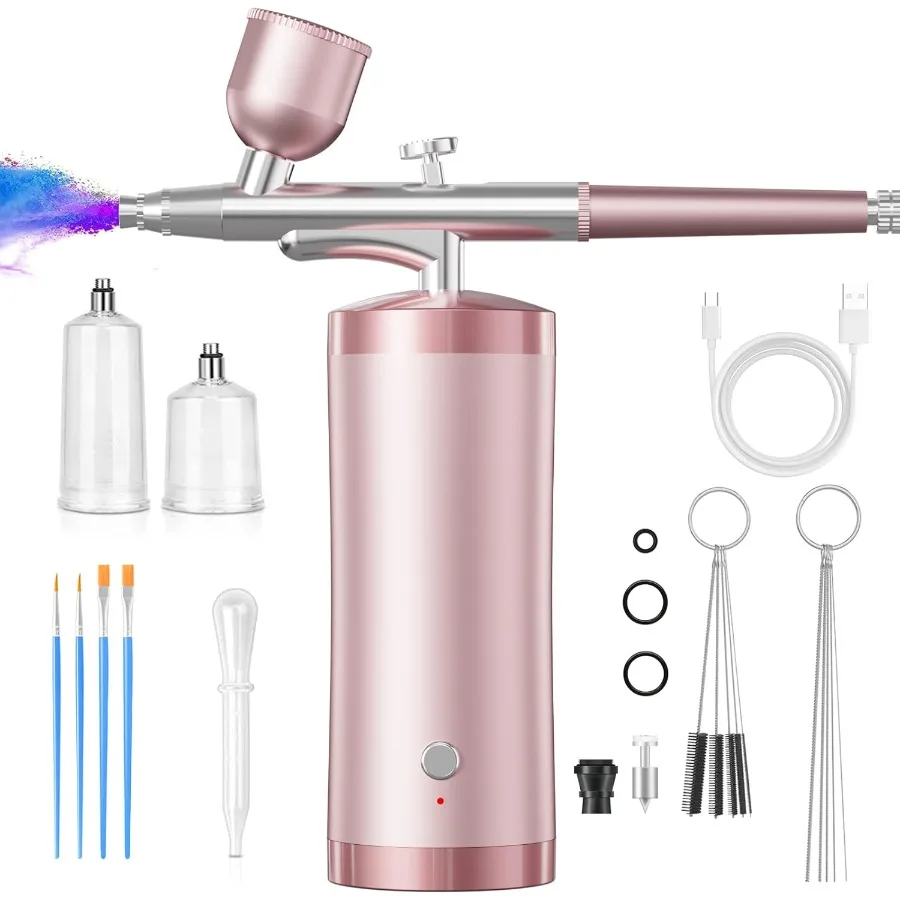 Cordless Airbrush Kit with 48PSI Rechargeable HighPressure Compressor and 0.3mm Nozzle for Precision Applications in Nail Art C