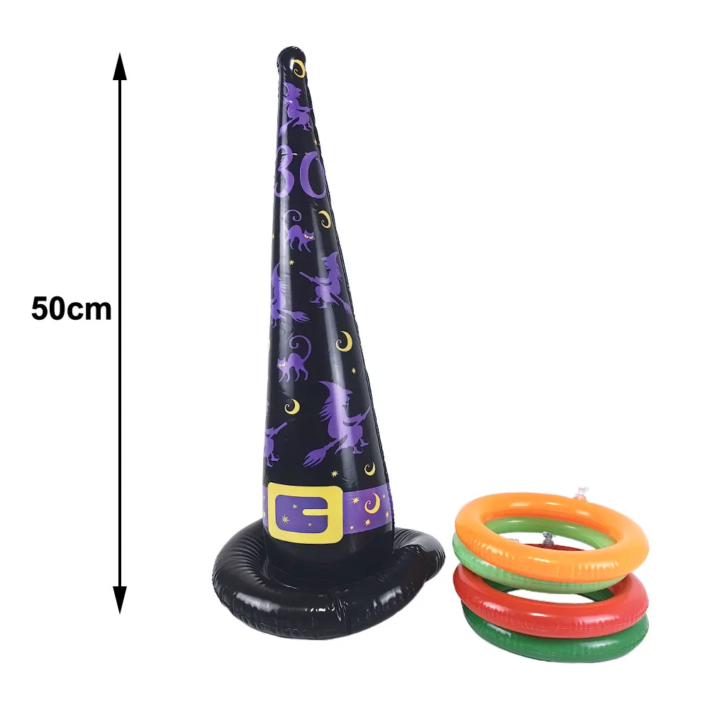 1 Set Halloween Party Games Inflatable Witch Hat Ring Toss Game Halloween Decorations Super Fun Outdoor Party Decors Supplies