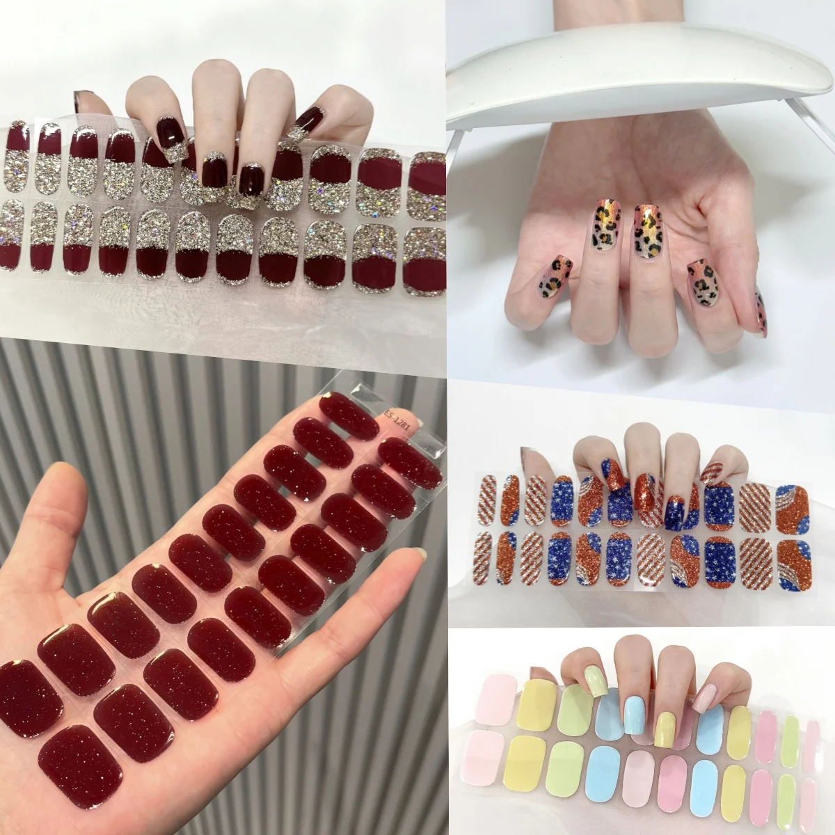 22Tips UV Semi-Cured Gel Nail Sticker Waterproof Long LastingSelf Adhesive Manicure Full Cover Gel Nail Stickers UV Lamp Need