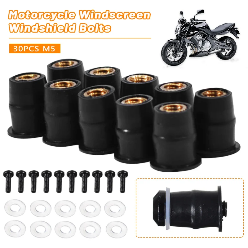 30/10Pcs M5/M6 Convex Rubber Well Rivet Nuts Black For Motorcycle Windshield Kayaking ATV Automoboile Accessories