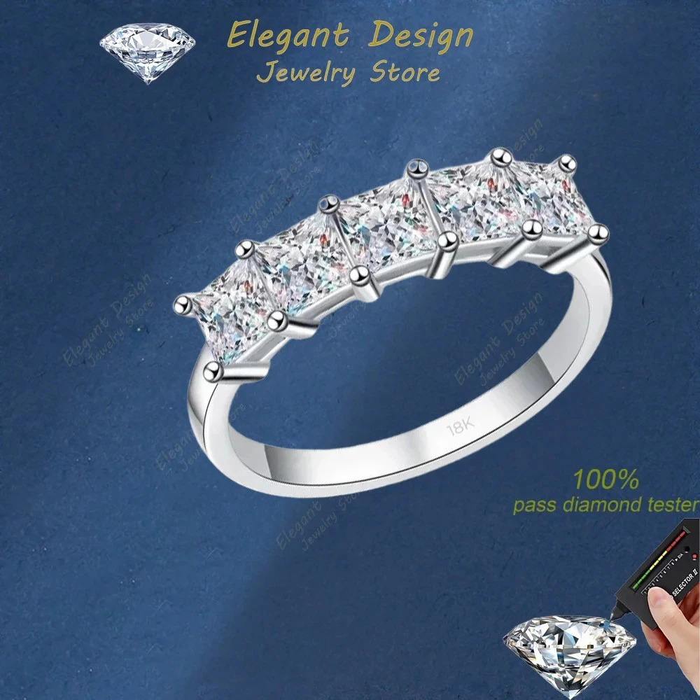 

Элегантный дизайн, 5 шт., кольцо с муассанитом для женщин, белое золото 18 карат, обручальные кольца с бриллиантами 2 карата для ювелирных изделий принцессы