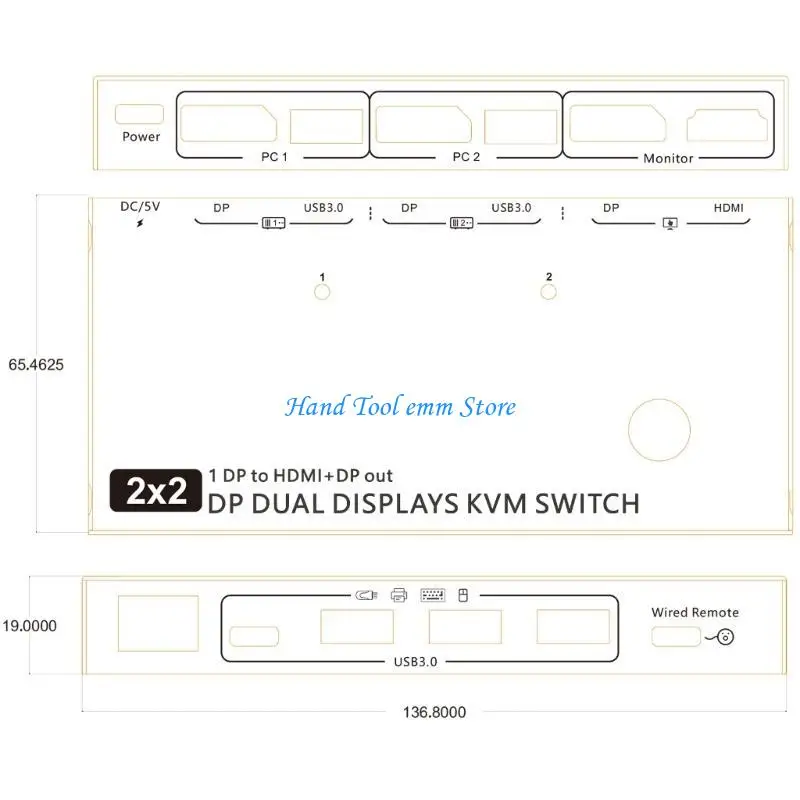

H37F 2 in 2 out 4K High Definition KVM Switcher for Multiple Computer Share Mouse