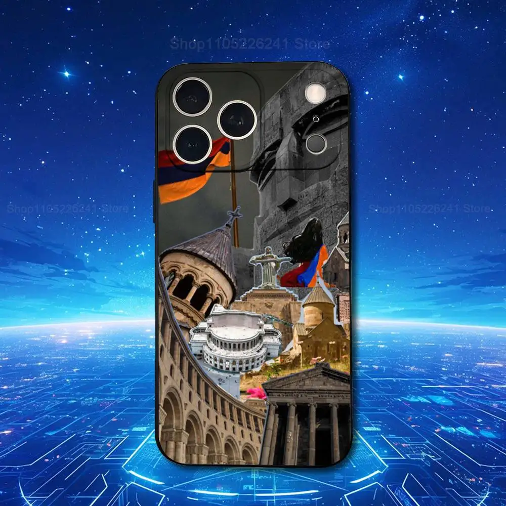 เคสโทรศัพท์ลายธงชาติอาร์เมเนีย สำหรับ iPhone 17,16,15,14,13,12,11,Plus,Pro Max,XS,X,XR,SE,Mini,8,7  วัสดุซิลิโคนนิ่ม สีดำ