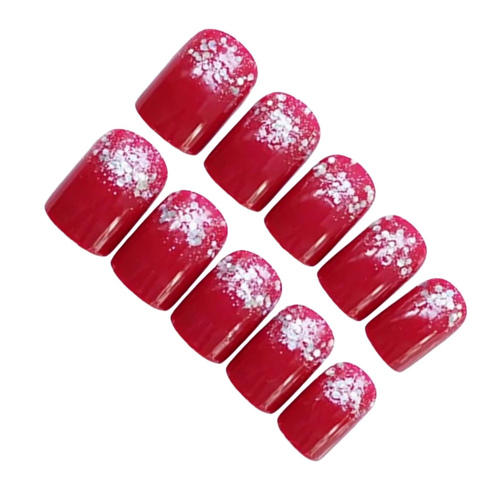 Glossy Red Fake Nails with Glitter Printed Sweet & Charming Reusable False Nails for Professional Nail Art Salon Supply