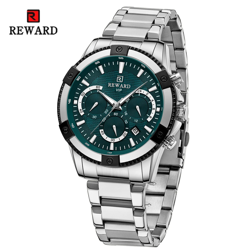 REWARD Casual Watch for Men Luxury Stainless Steel Wristwatch Fashion Quartz Analog Waterproof Luminous Date Mens Wrist Watches