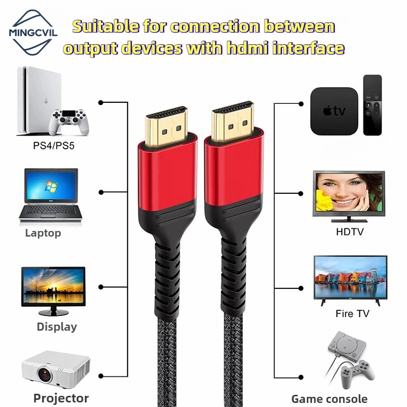 MINGCVIL 48Gbps HDMI-متوافق 2.1 كابل 1m 2m 3m 5m HDMI-متوافق مع كابل 8K 60 هرتز 4K 120 هرتز HDR ثلاثية الأبعاد تأثير الفيديو لأجهزة الكمبيوتر HDTV