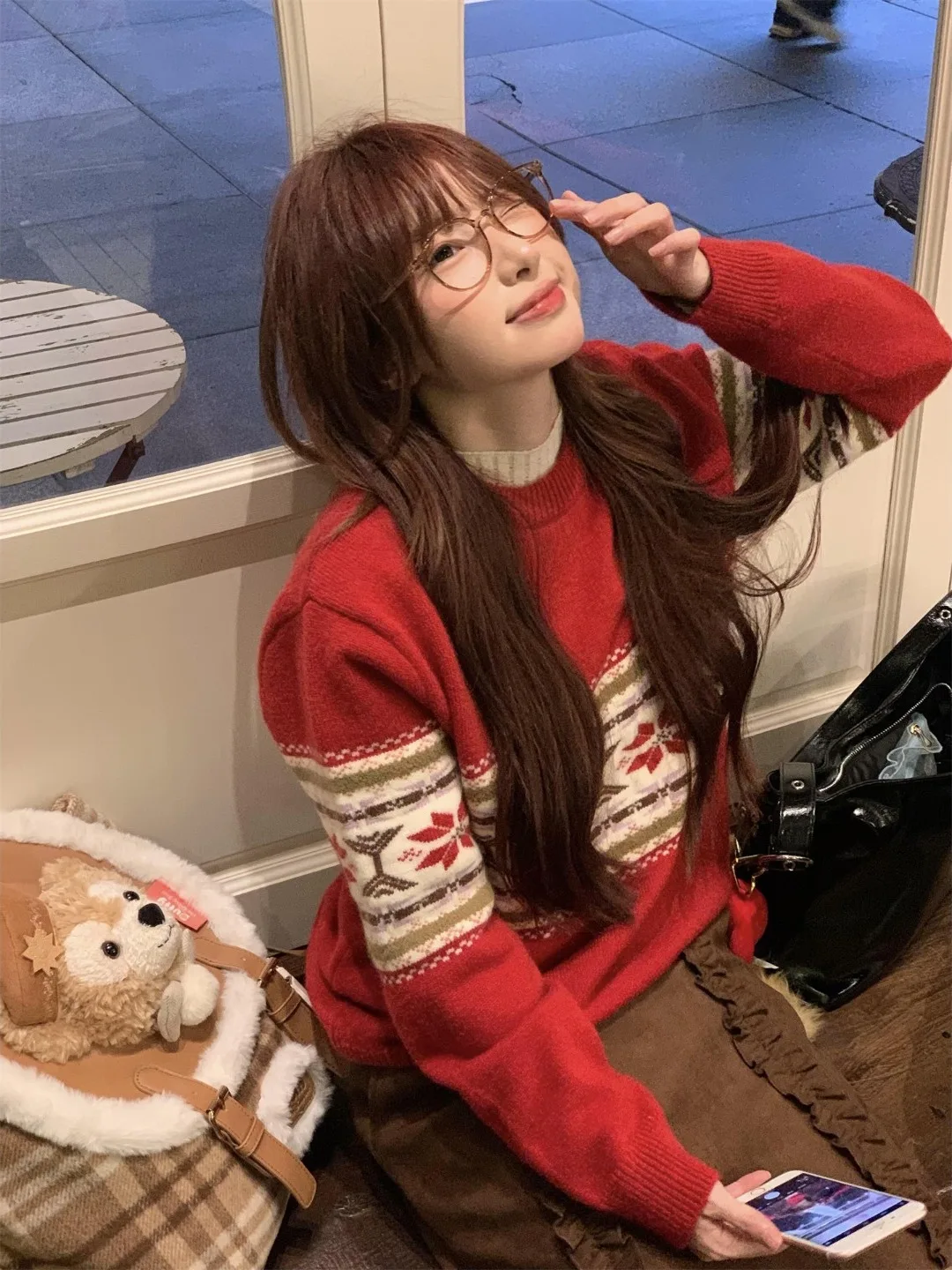 

Cisas Fair Isle вязаный длинный свитер светя женский осенне-зимний свободный винтажный круглый Ne повседневный трикотаж Sle Thiened