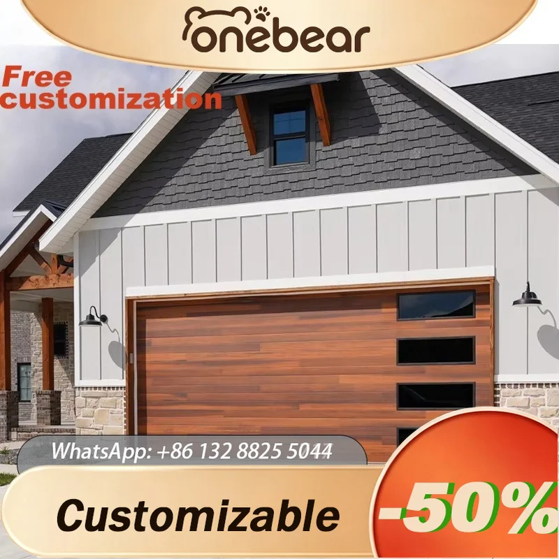 Any Size Custom Elegant Aluminum Garage Door 3D Simulated Wood Grain Energy Saving Anti Aging Automatic Residential Garage Door