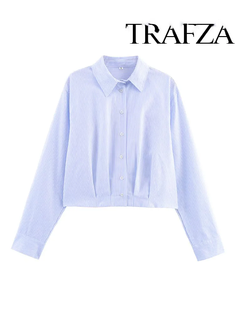 

HH Women's Autumn Fashion Versatile Waist Pleated Striped Shirt Female Temperament Lapel Single-Breasted Long-Sleeved Shirt