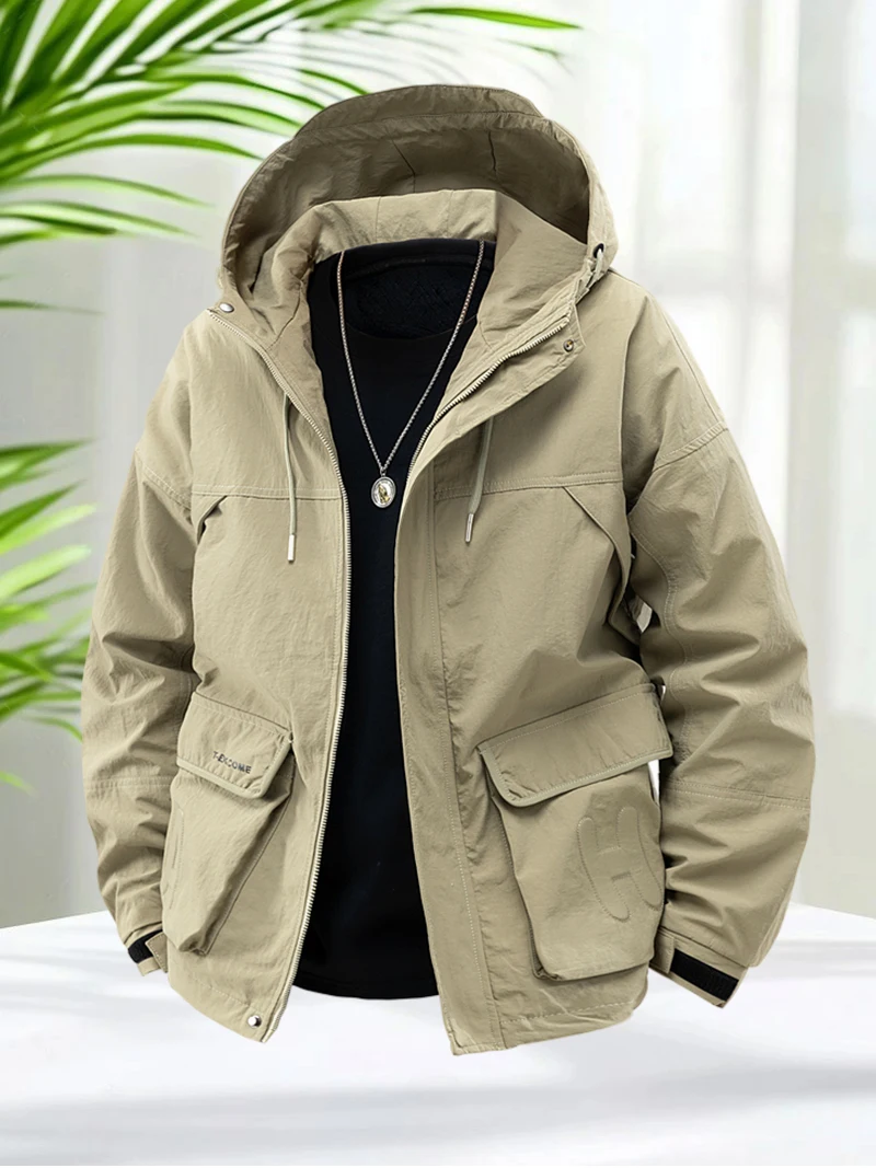 

Ветровка для мужчин, нейлоновая весенне-осенняя легкая повседневная куртка на молнии с капюшоном, мужская повседневная рабочая стильная ветрозащитная куртка