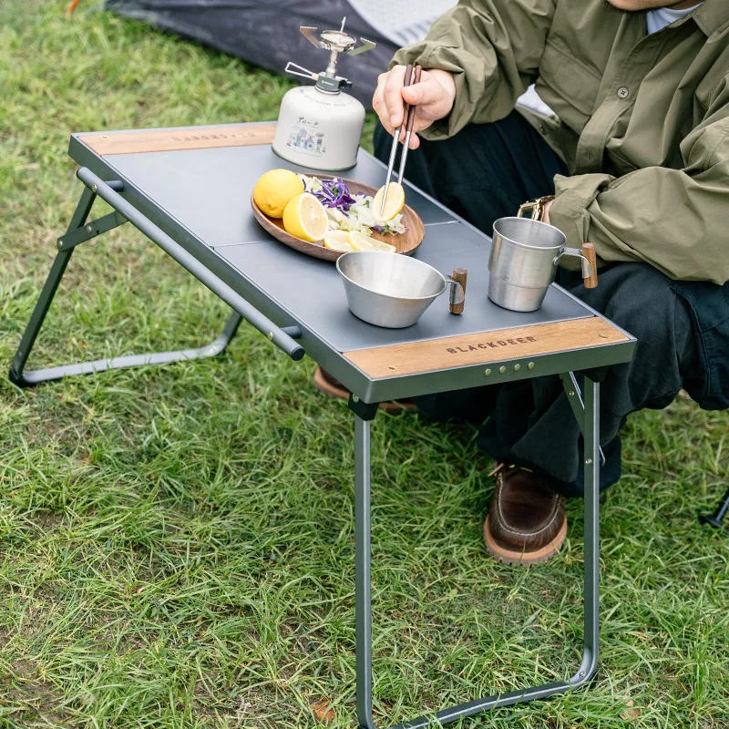 BLACKDEER IGT-Table de Camping Pliante en Alliage d'Aluminium, Mini 2.0, Multifonctionnelle, Portable, Grille, Bois, Pique-Nique en Plein Air