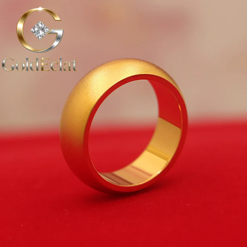 GoldEclat  Luxury 24K 9999 Pure Gold real gold Sandblasted closed finger ring for men and women