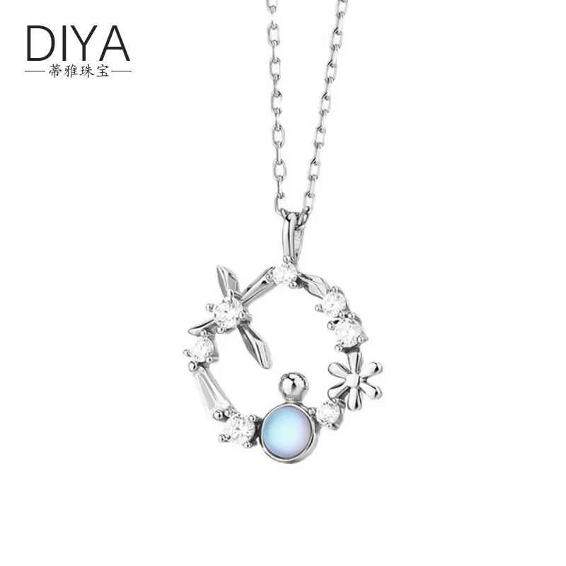 brand genuine real jewels S925 Sterling Silver Light Luxury Inlaid Moonlight Stone Pendant Necklace for Female Minority Design S