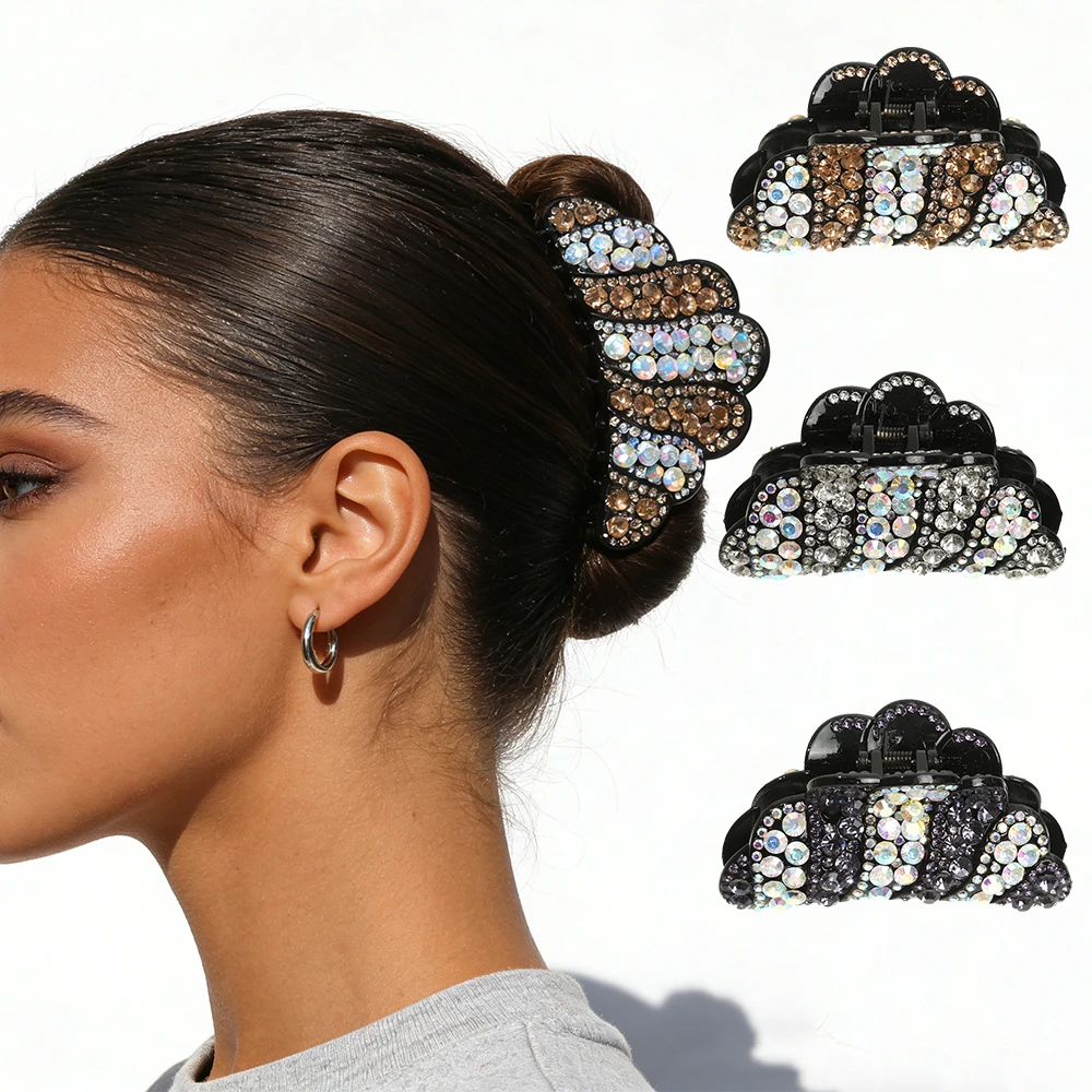 

Заколка-краб AWAYTR с разноцветными кристаллами и большими цветами, женская заколка-краб, зажим для волос, заколка-акула, аксессуары для волос