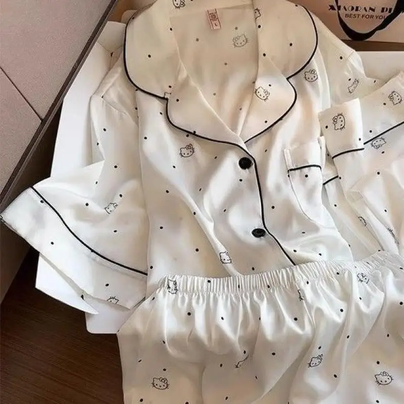New Simple Trendy Hello Kitty Pajamas for Women Summer Short-Sleeved Shorts Casual Comfortable Home Clothes for Girls Cartoons view 3