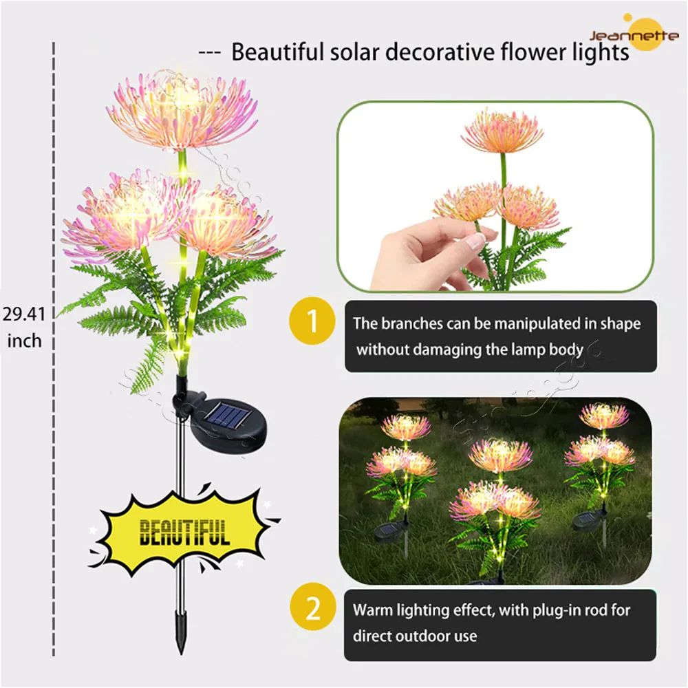 Solar Garden Lights Solar Flowers Lights with Glowing Flowers & Stems Solar Outdoor LED Light for Garden Pathway Deck Yard Decor