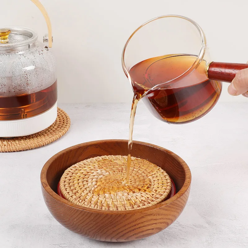 Set di sottobicchieri in Rattan fatti a mano ecologici che bevono tovagliette tessute termicamente isolate sottobicchiere in Rattan