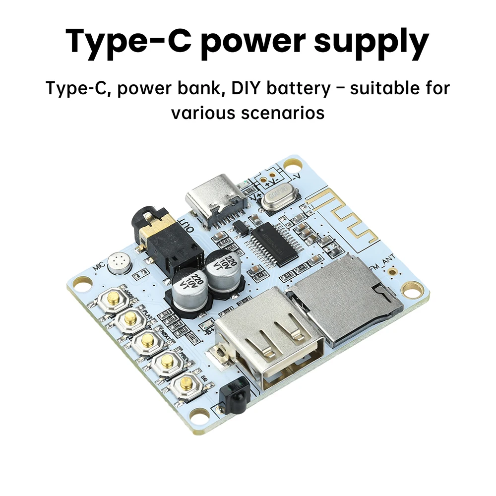 Bluetooth 5.4 Mini Audio Receiver Board with USB Playback Support For AAC MP3 WAV FLAC APE Lossless Decoding
