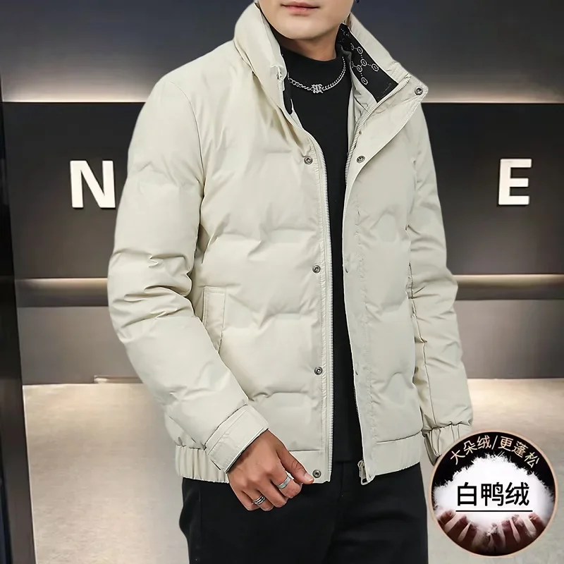 Luxury Winter Down Jackets Men White Duck Down Short Coat Chic Warm Windproof Outerwear Pockets Zipper Long Sleeve Tops Cargo