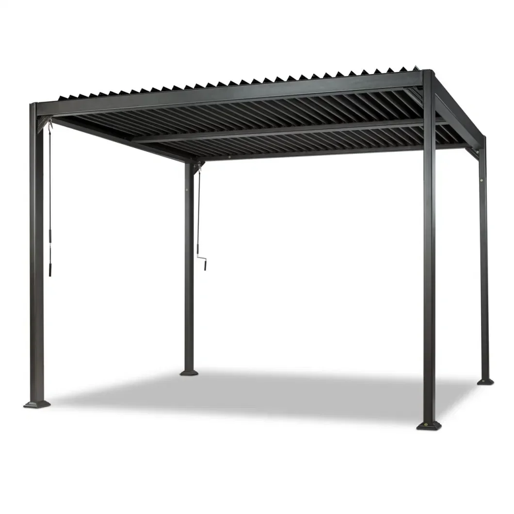 Pergola da tetto a lamelle impermeabile con parasole bioclimatico da giardino all\'aperto con ventilatori