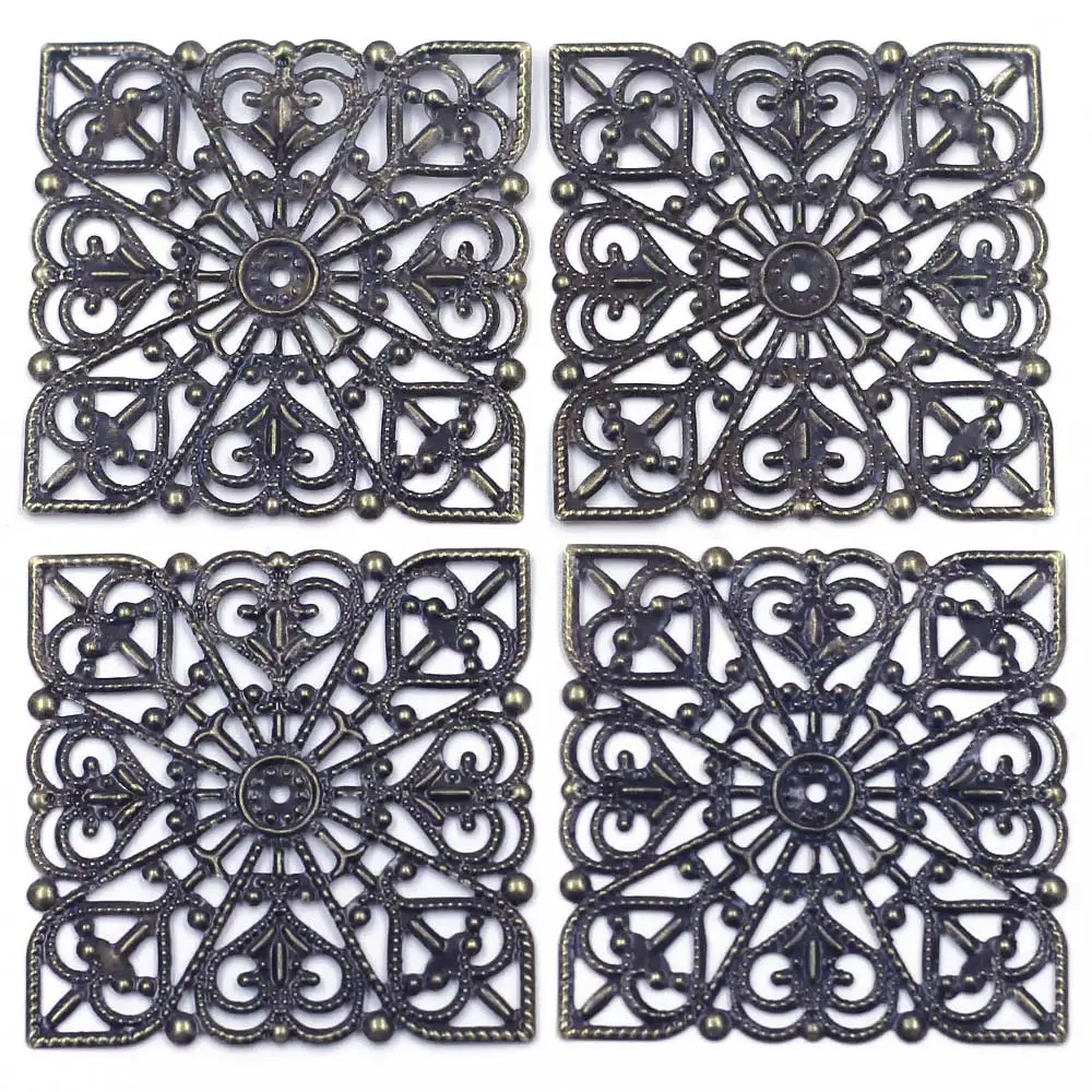 

150 шт. квадратные филигранные обертывания, подвески, полые соединители, бронзовый тон, компонент для изготовления ювелирных изделий, 40 мм