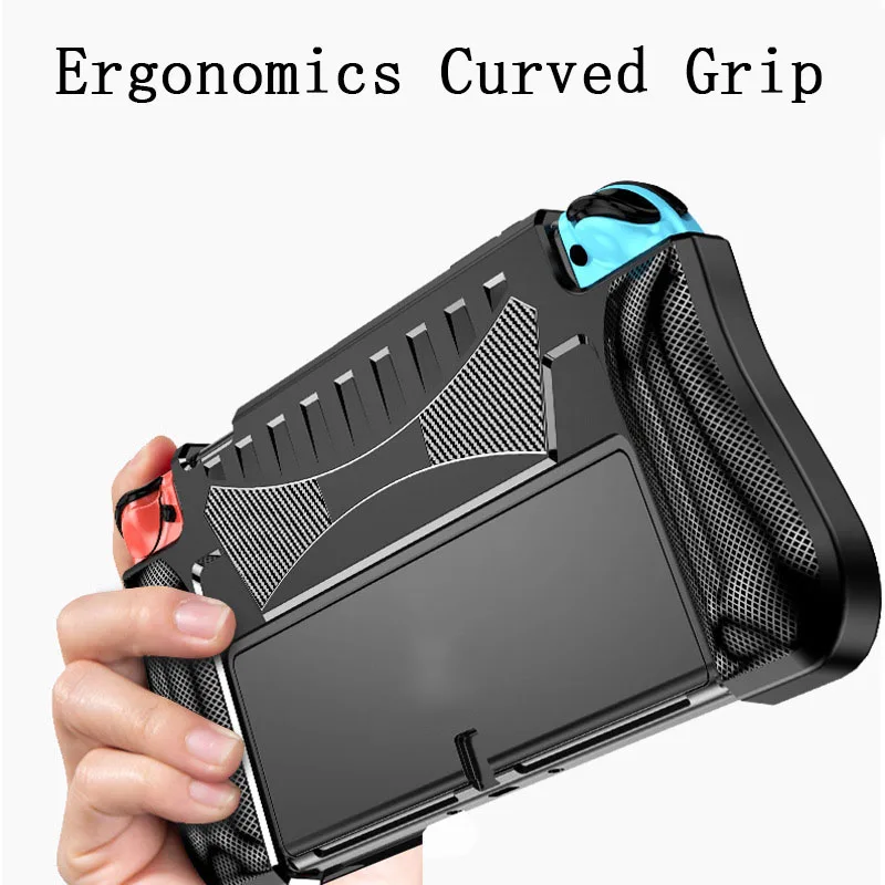 Dockable Protective Case for Switch OLED 2021 Soft Silicone Shell Carbon Fiber Textured Ergonomic Grip Cover for Game - view 4