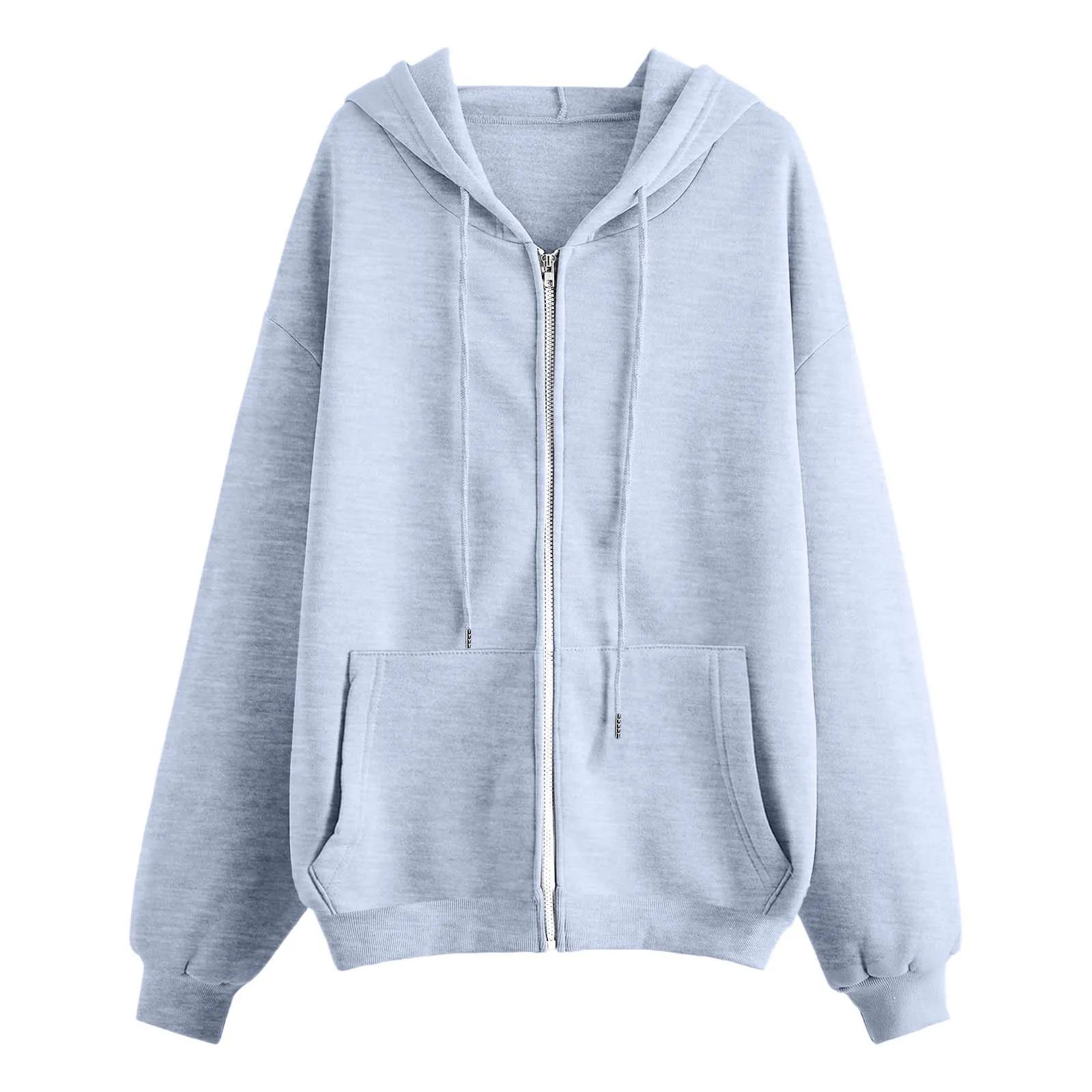 Women\'S Casual Loose Cardigan Sweatshirt Solid Color Pocket Peplum Sweater Daily Commuter Street Style Hooded Sweatshirt