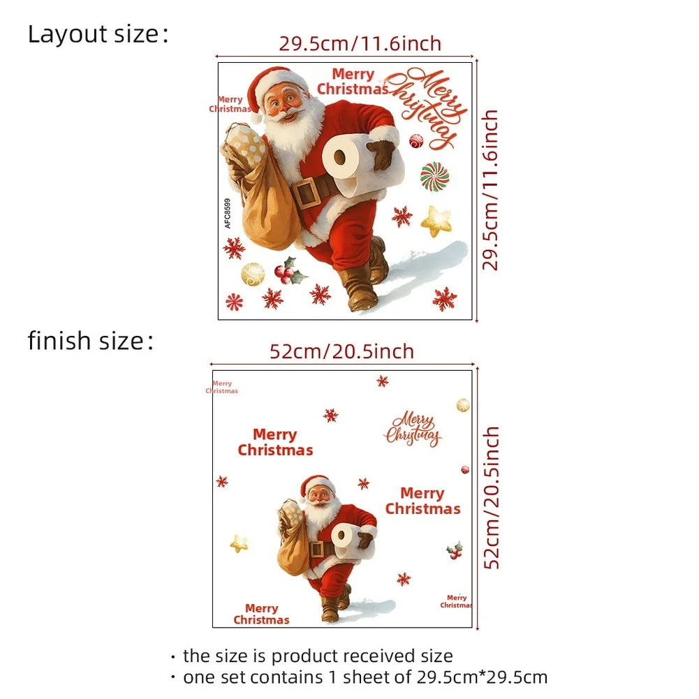 Christmas Home Decor Supply Christmas Toilet Sticker Pvc Waterproof Wall Decoration Bathroom Kitchen Holiday DIY Removable Parts