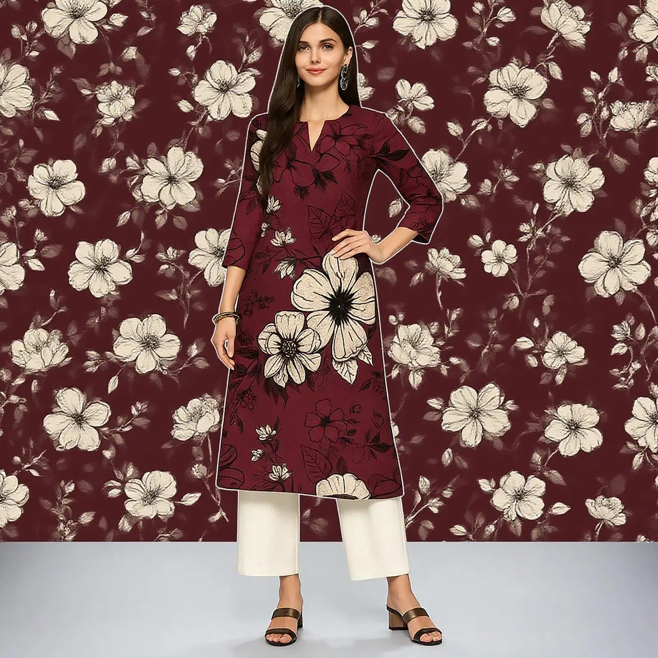 Muslim Kurt Flowers Women's Fashion Comfortable Long Sleeve Straight Casual Ethnic Vestidos Longos Parrot Print New Dress