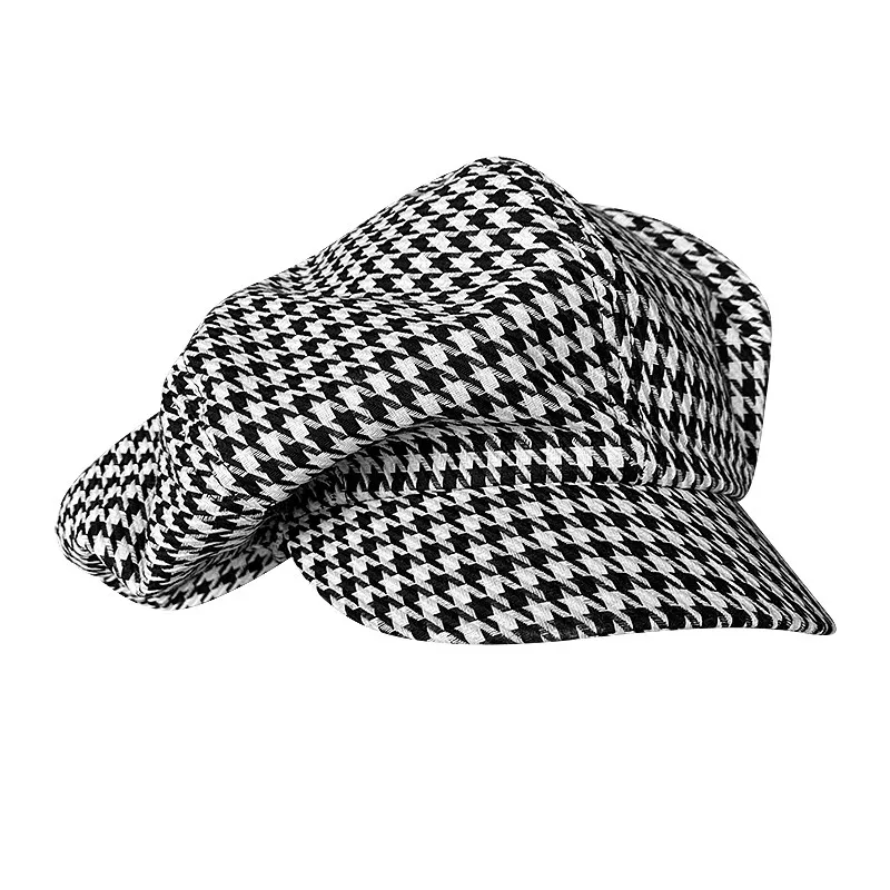 Big Head Newsboy Cap Women Beret Vintage Painter Spring Summer Autumn Winter Hats Houndstooth Octagonal Cap Female Bone Male 005