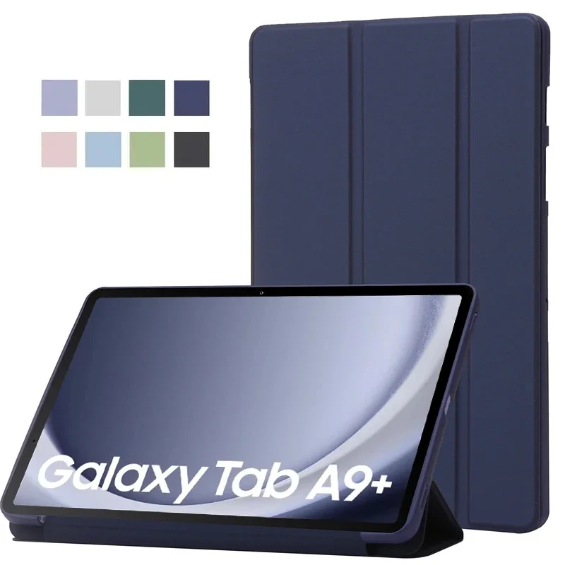 Etui na tablet Samsung Tab A9 Plus 11 cali, składane na trzy części, skórzane, z miękkim tyłem, funkcja podstawki, futerał na Galaxy Tab A9 Plus A11 Plus, Coque 11 cali