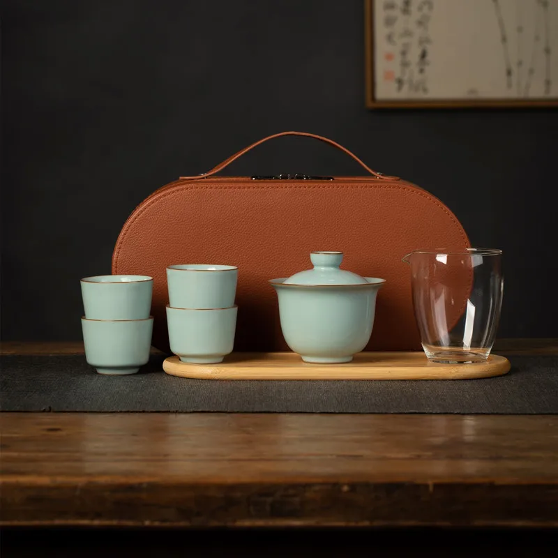 Travel Tea Set Ru Kiln Convenient Cup Outdoor Camping Portable High-End Women's Suit