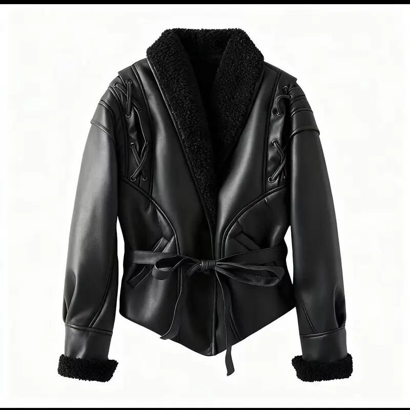 Autunno 2024 Donna lunga Sve Pelle scamosciata Jaet con cintura Design versatile Vestibilità ampia Capispalla da donna europea Sle