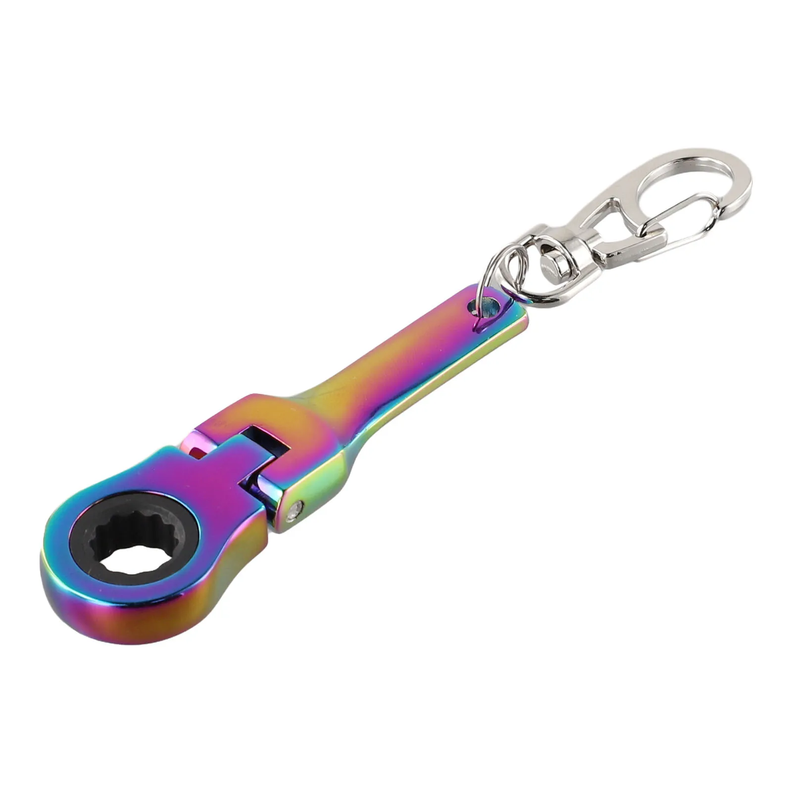 Small 10mm Ratchet Spanner Portable Wrench With Key Chain 180 Degree Rotatable Keychain Key Chain Ring Keyring Car Accessories