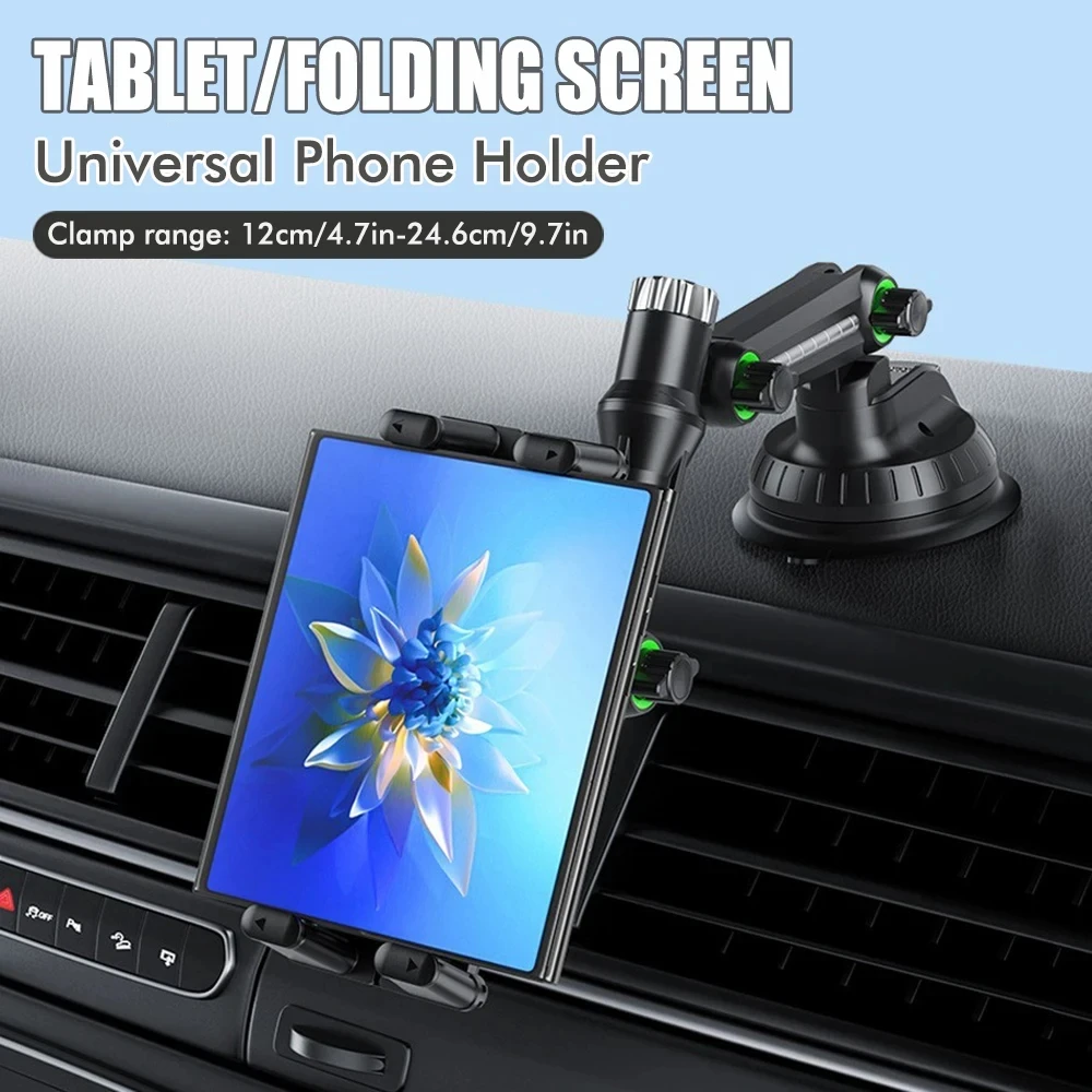 Suporte Universal para Tablet/Telefone com Tela Dobrável para Carro, Rotação Ajustável de 1260 Graus, Faixa de Fixação de 4.7-9.7 Polegadas