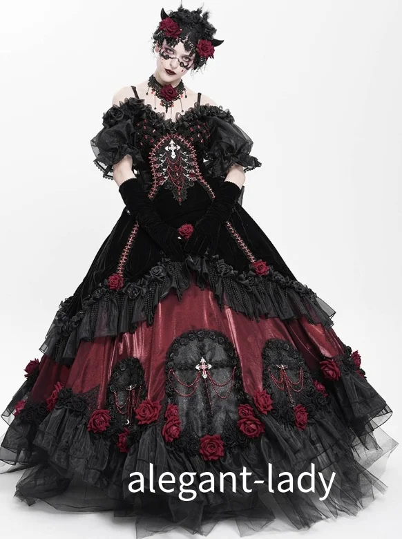 

Винтажные готические платья для выпускного вечера на заказ, викторианские кружевные платья с бантом, вечерние платья эпохи Возрождения, черные и красные цвета, платья для ролевых игр на Хэллоуин