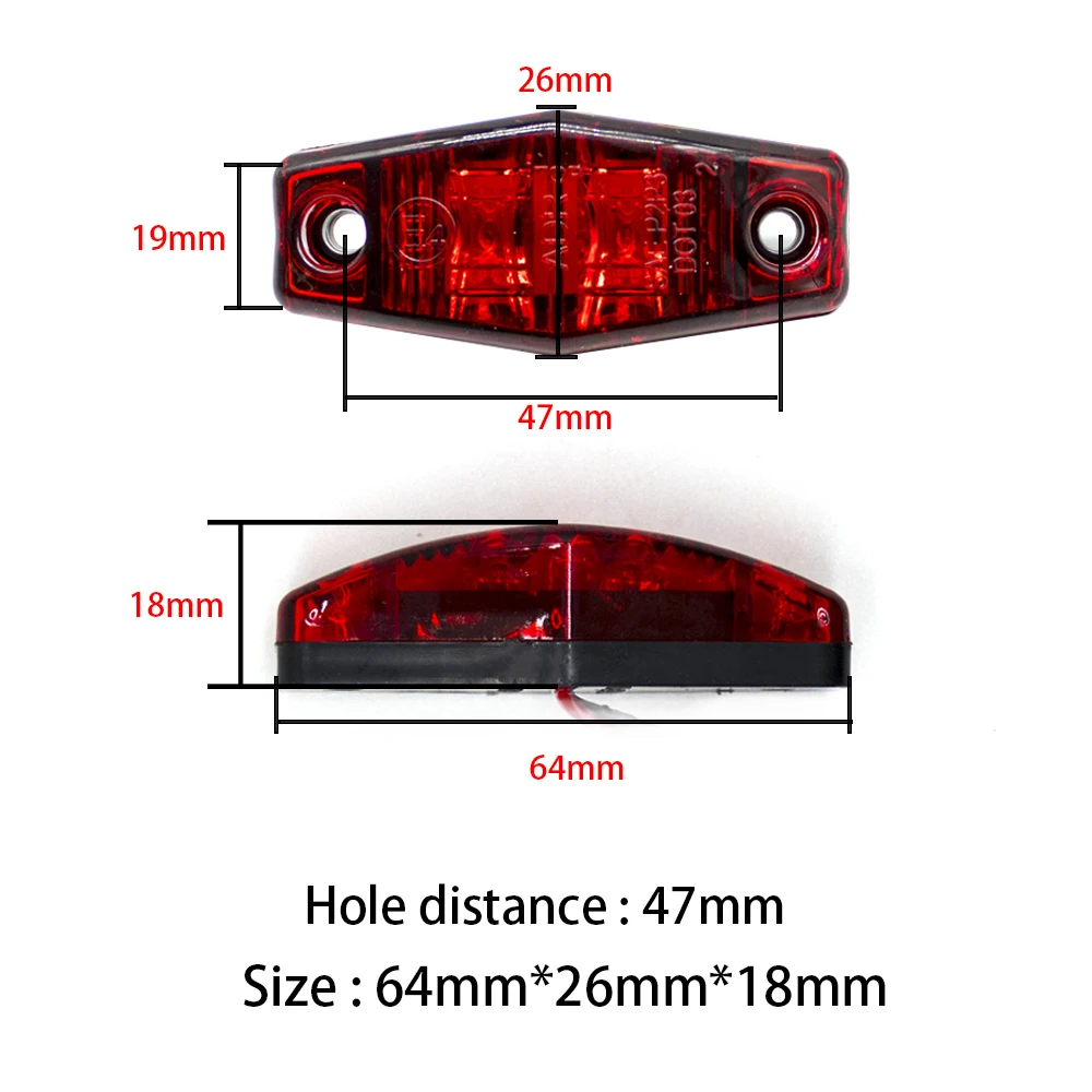 10PCS 2 LED 12V 24V Universal External Side Marker Warning Tail Light Clearance Turn Signal Lamp Indicators Trailer Truck Lorry
