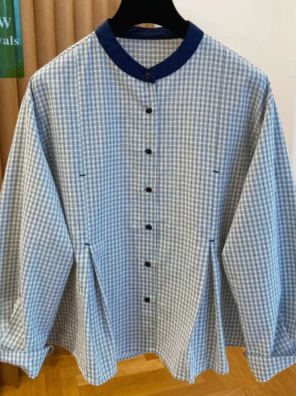 

Ретро корейский клетчатый длинный свек круглый Ne irt женский Ele уникальный супер красивый топ осеннее модное новое поступление