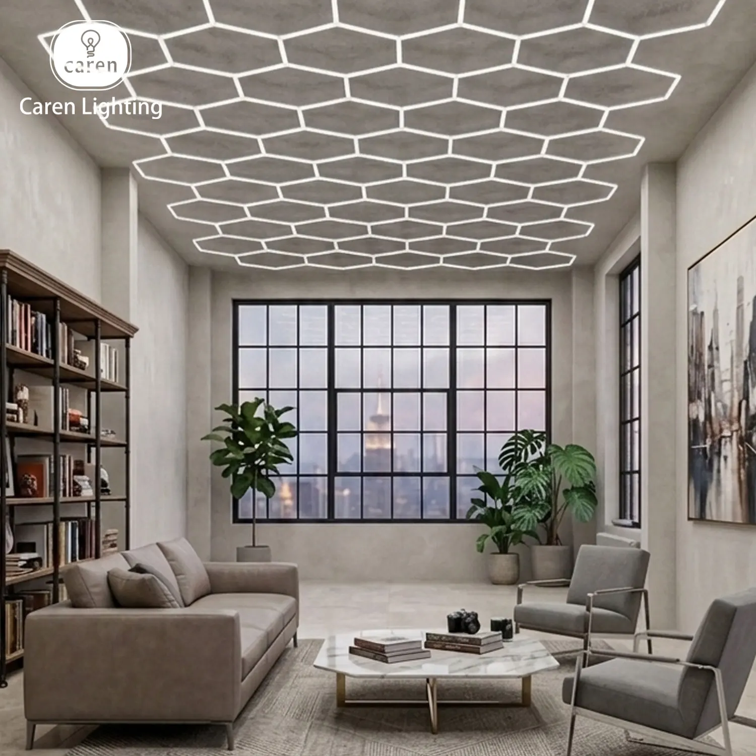 Ultra-Bright Modular Hexagon LED Ceiling Light System Garage DIY Installation Plug-and-Play Connection System Infinite Modular