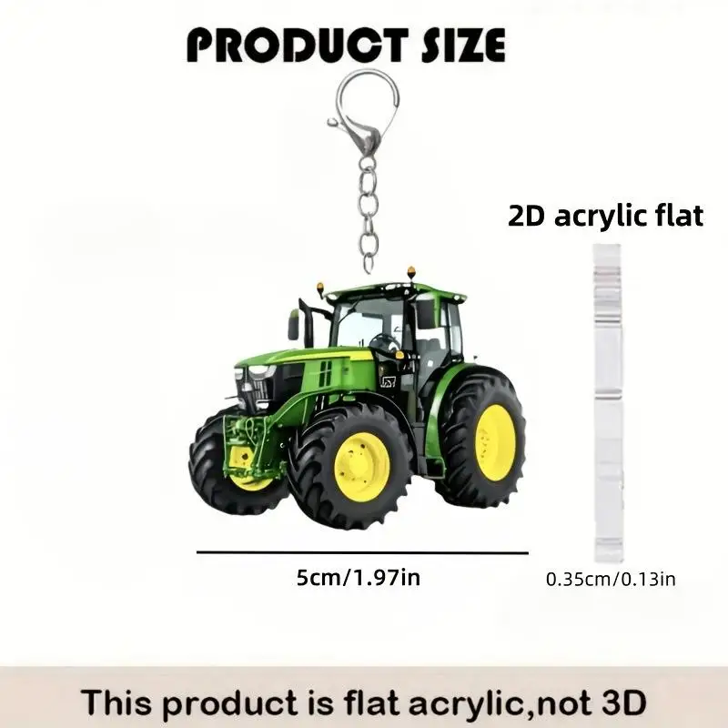 2D Flat Tractor Keychain Cute Bag Pendant Car Keychain Durable Fashion Accessory for Gifts 1PCS