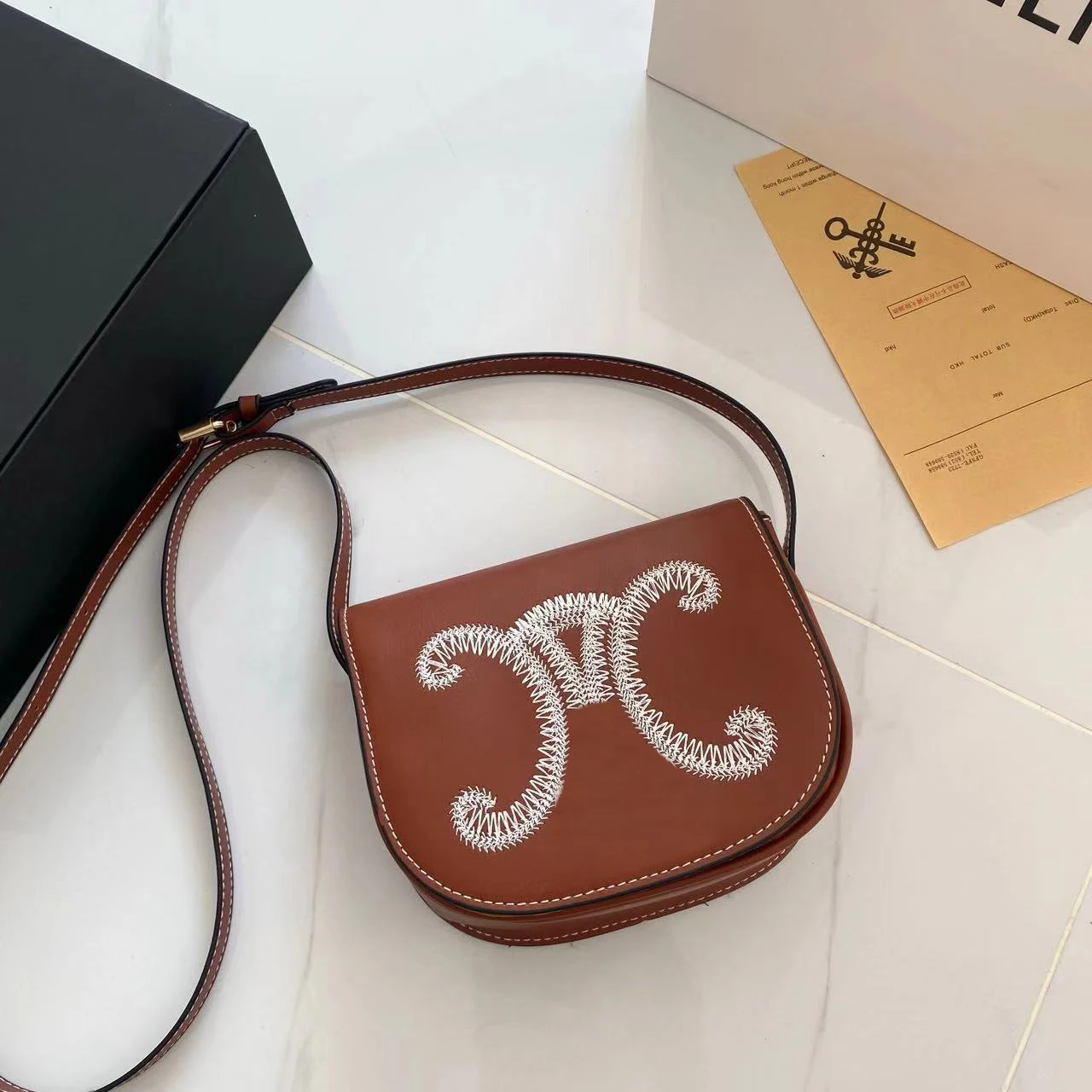 New Women\'s Versatile Saddle Bag Monogram Embroidery Double C Luxury Designer Bag Fashionable Women\'s Crossbody Shoulder Bag