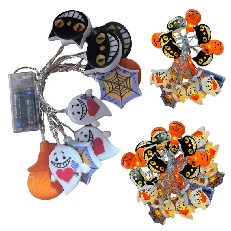 1 pz Halloween 10/20/40 LED luci a stringa alimentate a batteria con gatto fantasma zucca ragnatela forma interna per decorazioni per feste