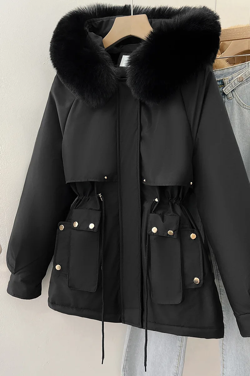 Winter Oversized Thicken Cotton Coat for Women 2024 New Korean Style Fur Collar Hooded Parkas Student Padded Jackets Outwear