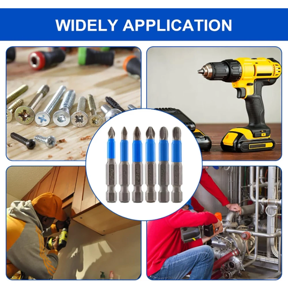 Magnetic Anti-Slip Screwdriver Bits Set PH1 PH2 PH3 PZ1 PZ2 PZ3 Hex Shank Phillips Screw Head Screwdriver Bits Tool Accessory