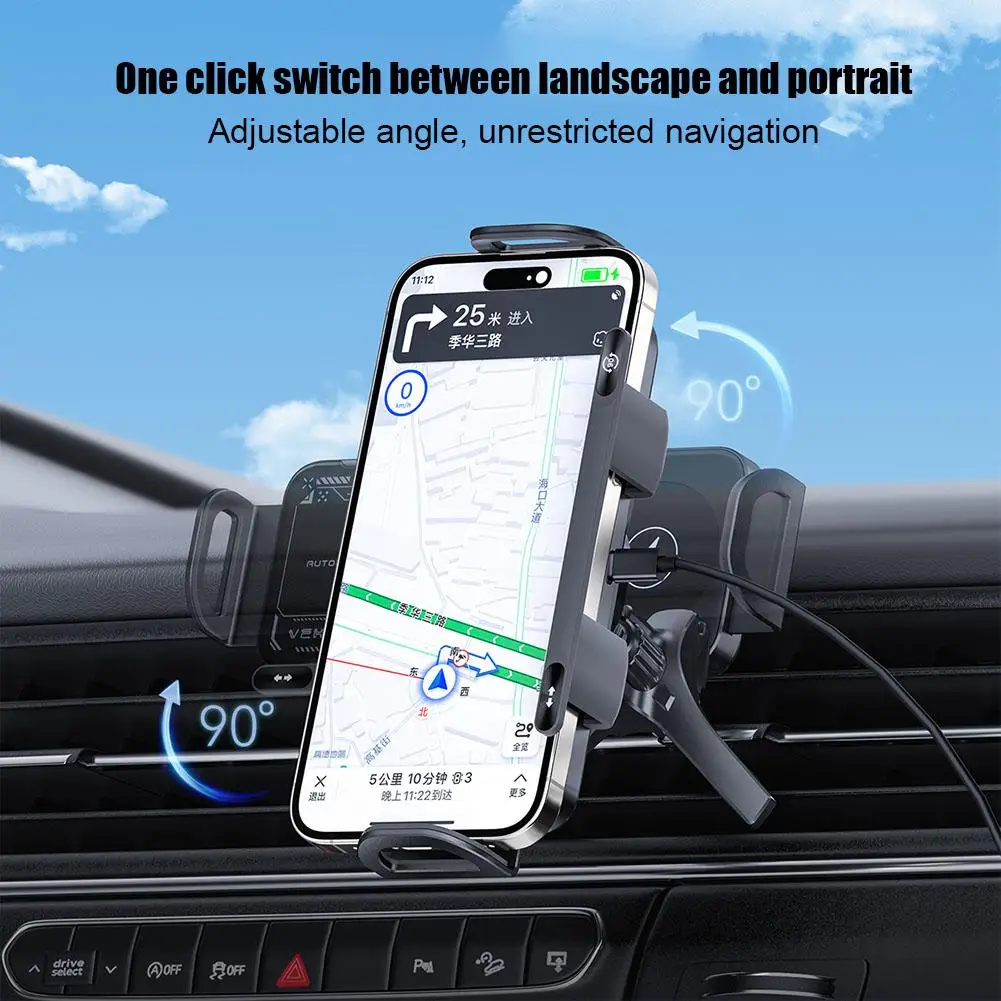 

Portable Travel Phone Stand with Automatic 90° Rotation Wireless Fast Charging Folding Electric Landscape Support for Mobile Dev