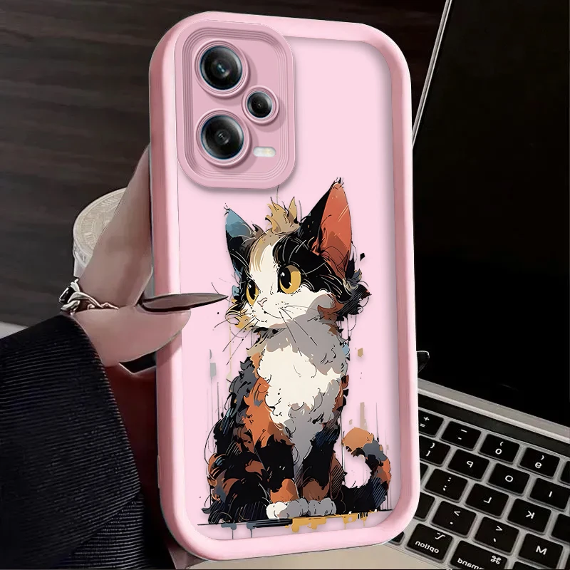 Oil Painting Style Cat Phone Case for Xiaomi Redmi Note 12 11 13 Pro Plus 4G 5G 11S 10S 12S 10 9 9S Redmi 14C 12C 13C A3 12 Etui