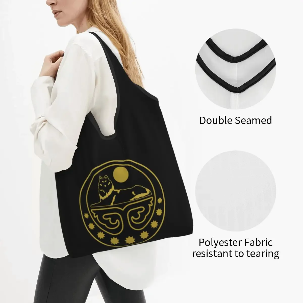 Cute Printing Chechen Coat Of Arms Tote Shopping Bag Portable Shoulder Shopper Chechnya Handbag